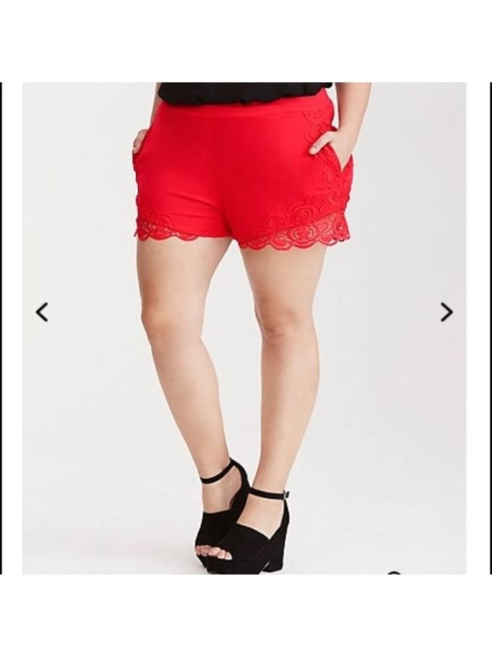 Torrid Red Lace-Trim High-Waisted Shorts Size 12 Rayon Blend Floral Crochet